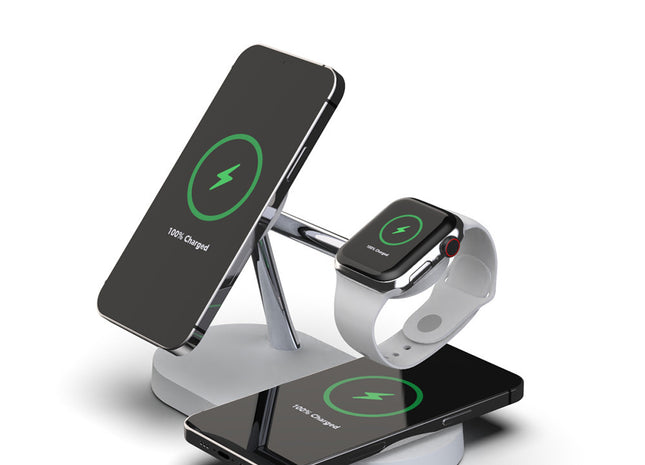 Multifunctional Five-In-One Magnetic Wireless Charging Watch Headset Desktop Mobile Phone Holder Charger 15W Fast Charge - Gograbsum
