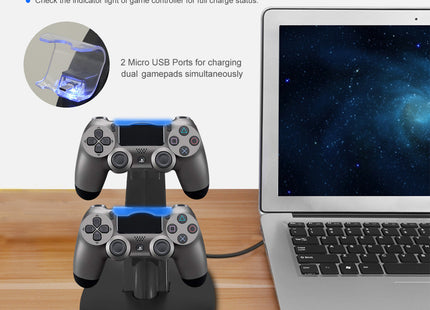 Charging Dock Station Dual Micro USB Charger Stand For PS4 Pro-PS4 Slim Gamepad Controller Handle Charging Station With Blue Indicator Game Lovers - Gograbsum