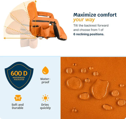 Alpcour Heated Reclining Stadium Seat For Bleachers With Back Support