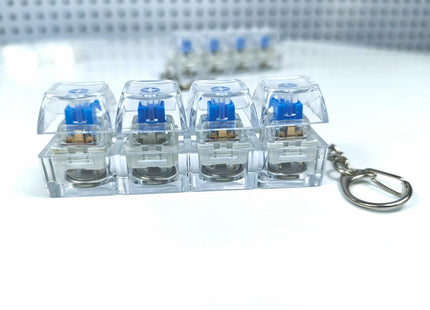 4Keys Mechanical Keyboard Electronic Luminous Transparent Crystal Height Pressure Reduction Finger Button Anti Stress Keycap Toy Schoolbag Pendant Keychain Decompression Clicker Gadget Gift