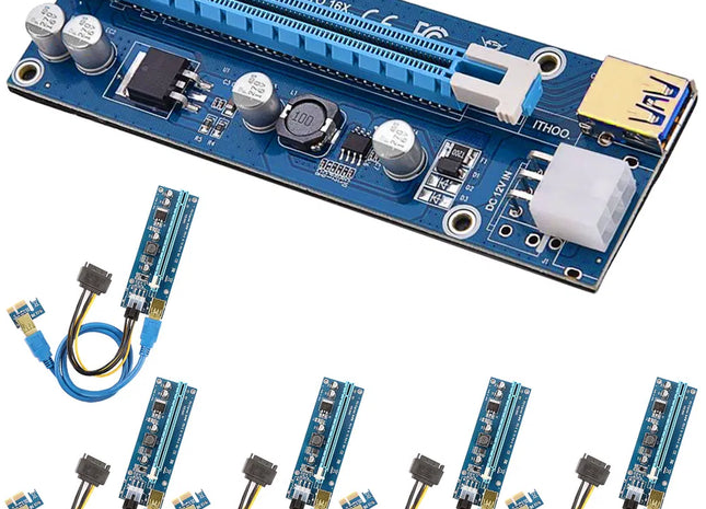 5Sets PCI-E PCI Express Risers GPU Mining Powered Riser Adapter Card W/ 23.62in USB 3.0 Cable MOLEX To SATA
