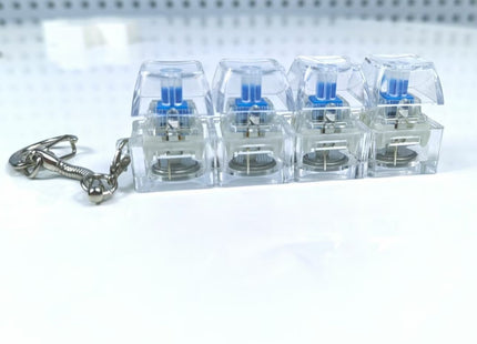 4Keys Mechanical Keyboard Electronic Luminous Transparent Crystal Height Pressure Reduction Finger Button Anti Stress Keycap Toy Schoolbag Pendant Keychain Decompression Clicker Gadget Gift