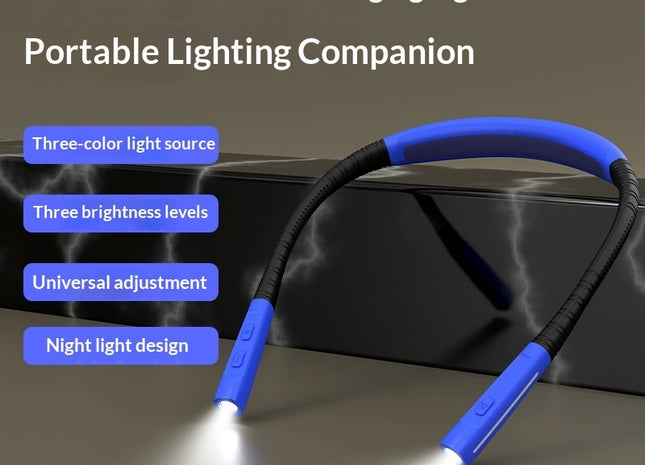 Eye-protecting Neckband Reading Light Outdoor Cycling And Walking Lighting Warning Light Rechargeable Dual-head Work Light - Gograbsum