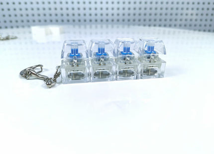 4Keys Mechanical Keyboard Electronic Luminous Transparent Crystal Height Pressure Reduction Finger Button Anti Stress Keycap Toy Schoolbag Pendant Keychain Decompression Clicker Gadget Gift