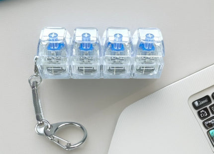 4Keys Mechanical Keyboard Electronic Luminous Transparent Crystal Height Pressure Reduction Finger Button Anti Stress Keycap Toy Schoolbag Pendant Keychain Decompression Clicker Gadget Gift