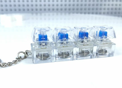 4Keys Mechanical Keyboard Electronic Luminous Transparent Crystal Height Pressure Reduction Finger Button Anti Stress Keycap Toy Schoolbag Pendant Keychain Decompression Clicker Gadget Gift