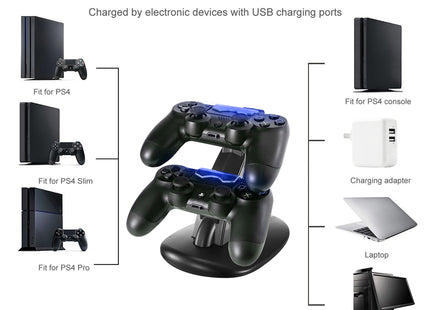Charging Dock Station Dual Micro USB Charger Stand For PS4 Pro-PS4 Slim Gamepad Controller Handle Charging Station With Blue Indicator Game Lovers - Gograbsum