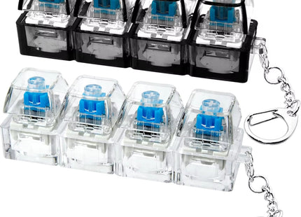 4Keys Mechanical Keyboard Electronic Luminous Transparent Crystal Height Pressure Reduction Finger Button Anti Stress Keycap Toy Schoolbag Pendant Keychain Decompression Clicker Gadget Gift
