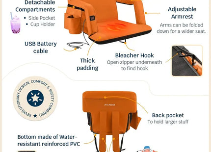 Alpcour Heated Reclining Stadium Seat For Bleachers With Back Support