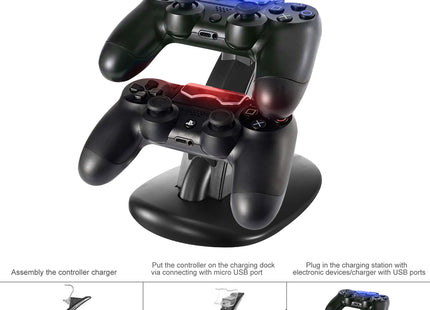 Charging Dock Station Dual Micro USB Charger Stand For PS4 Pro-PS4 Slim Gamepad Controller Handle Charging Station With Blue Indicator Game Lovers - Gograbsum