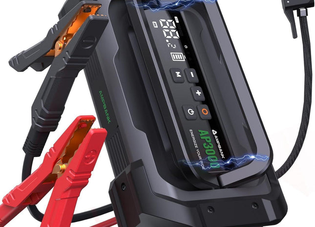 3000A Portable Car Emergency Starter Power Supply With Inflator Function 150PSI Digital Tire Inflator 12V Car Battery Charger With LED Lighting LCD Display