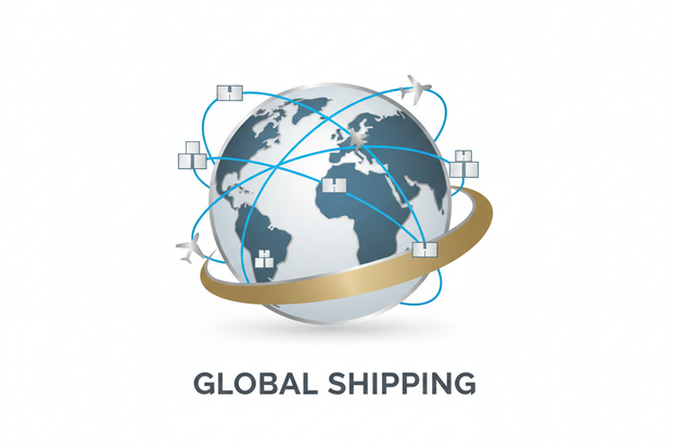 Worldwide shipping with a white background